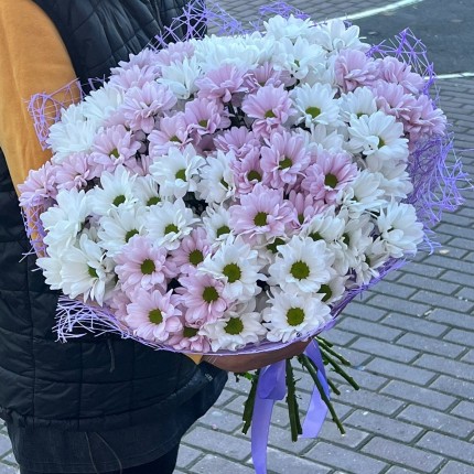 букет из розовой кустовой хризантемы - купить с доставкой в по Куровскому